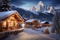 Abstract image with a charming Christmas Market in Italy, Dolomites Mountains, South Tyrol scenics