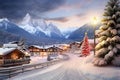 Abstract image with a charming Christmas Market in Italy, Dolomites Mountains, South Tyrol scenics