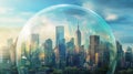 abstract image of a city skyline covered by a protective dome Royalty Free Stock Photo