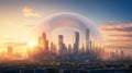 abstract image of a city skyline covered by a protective dome Royalty Free Stock Photo