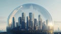 abstract image of a city skyline covered by a protective dome Royalty Free Stock Photo