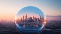 abstract image of a city skyline covered by a protective dome Royalty Free Stock Photo