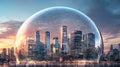 abstract image of a city skyline covered by a protective dome Royalty Free Stock Photo