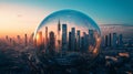 abstract image of a city skyline covered by a protective dome Royalty Free Stock Photo