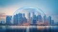 abstract image of a city skyline covered by a protective dome Royalty Free Stock Photo