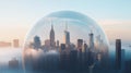 abstract image of a city skyline covered by a protective dome Royalty Free Stock Photo
