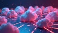 Abstract image of cloud computing concept. Pink clouds on network connected, data sharing concept across multiple clouds. Server, Royalty Free Stock Photo