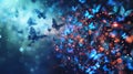An abstract image of code streams transforming into a swarm of virtual bugs illustrating the concept of a software bug