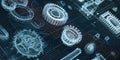Abstract Image of Complex Interlocking Gears and Data Streams Royalty Free Stock Photo