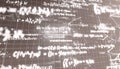 Abstract image of complex mathematical equations and formulas on a dark background representing science research and advanced Royalty Free Stock Photo