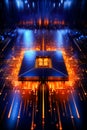 Abstract image of computer processor in blue and orange. Generative AI Royalty Free Stock Photo