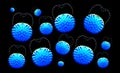 Abstract image of coronavirus. A blue spiked balls and crowns in the form of a bat.