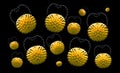 Abstract image of coronavirus. Cream spiked balls  with crowns in the shape of a bat. Royalty Free Stock Photo