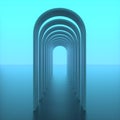 Abstract image of a corridor of arches surrealism 3D image