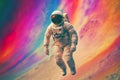 Abstract image of cosmonaut in colors of rainbow