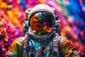 Abstract image of cosmonaut in colors of rainbow