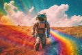 Abstract image of cosmonaut in colors of rainbow