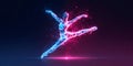 Abstract energetic dancer silhouette with glowing neon light trails in dynamic pose Concept of dance, energy, performance, and Royalty Free Stock Photo