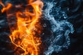 Abstract image depicting fire and water colliding, creating a visual representation of opposing forces and temperature extremes Royalty Free Stock Photo