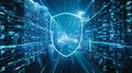 Cyber Defense: Futuristic Holographic Shield in Digital Space