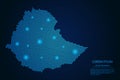 Abstract image Ethiopia map from point blue and glowing stars on a dark background