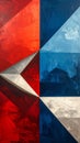 Abstract Geometric Painting with Red, Blue, and Gray Royalty Free Stock Photo