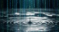 Abstract Digital Raindrops Falling into Water with Binary Code Royalty Free Stock Photo