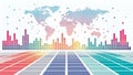 Global Data Visualization Colorful World Map with Data Charts and Grid Royalty Free Stock Photo