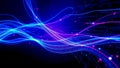 Abstract rendering of flowing light trails with binary code and glowing particles on dark background Royalty Free Stock Photo