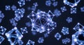 Abstract image featuring interconnected glowing geometric shapes, forming complex three-dimensional structures floating in deep Royalty Free Stock Photo