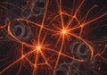 Abstract image featuring a network of intertwined glowing orange lines against a dark background. Royalty Free Stock Photo
