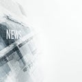Abstract image featuring overlapping newspapers with legible text and the word