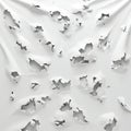 Abstract image featuring a white surface with irregular, jagged tears and holes. The Royalty Free Stock Photo