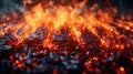 Abstract image of a fiery glowing hexagonal grid pattern. Warm, bright colors with bokeh effects. Futuristic technology