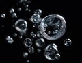 Abstract image of floating transparent bubbles on black background Royalty Free Stock Photo