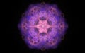 Abstract image of a fluffy star with six rays of pink color and violet curling smoke on a black background
