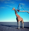 Abstract image with a giraffe near the basketball hoop