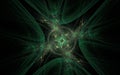 Abstract image of a gloomy hole of dark green shades with a rotating center with petals inside on a black background