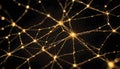 Abstract image of a golden network of lines with glowing points.
