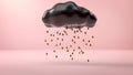 Abstract image of golden rain going from black cloud flying over pink background. 3d render. Background or mockup for Royalty Free Stock Photo