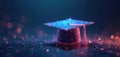 Abstract image graduation cap on dark blue gradient background. Academic cap, tech network. Educational concept for website Royalty Free Stock Photo