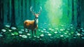 Abstract In Image Of Green, A Deer In A Forest
