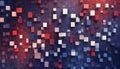 Abstract image of a grid of colorful cubes against a blue and red background. The cubes are arranged in a random pattern