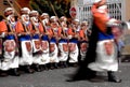 An abstract image of a group of participants in a traditional local festival of parades of costumed people of Muslim Moors