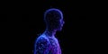 Abstract human figure made of glowing particles in blue and purple on black background Concept of digital identity, technology, Royalty Free Stock Photo