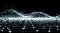 Abstract network grid with glowing particles flowing in digital wave Royalty Free Stock Photo