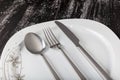 Abstract image of knife, spoon and fork on dark background Royalty Free Stock Photo