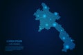 Abstract image Laos map from point blue and glowing stars on a dark background.