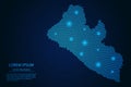 Abstract image Liberia map from point blue and glowing stars on a dark background