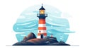 Abstract Image Of Lighthouse On The Mountain. Vector Illustration